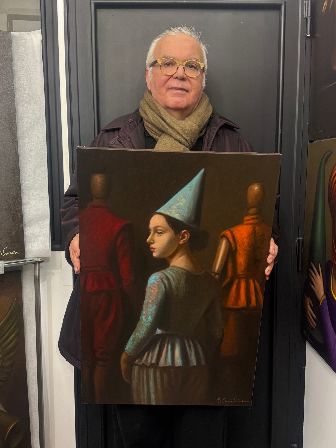 Konzentriere dich auf den sanften Farbverlauf im Hintergrund des Kunstwerks.