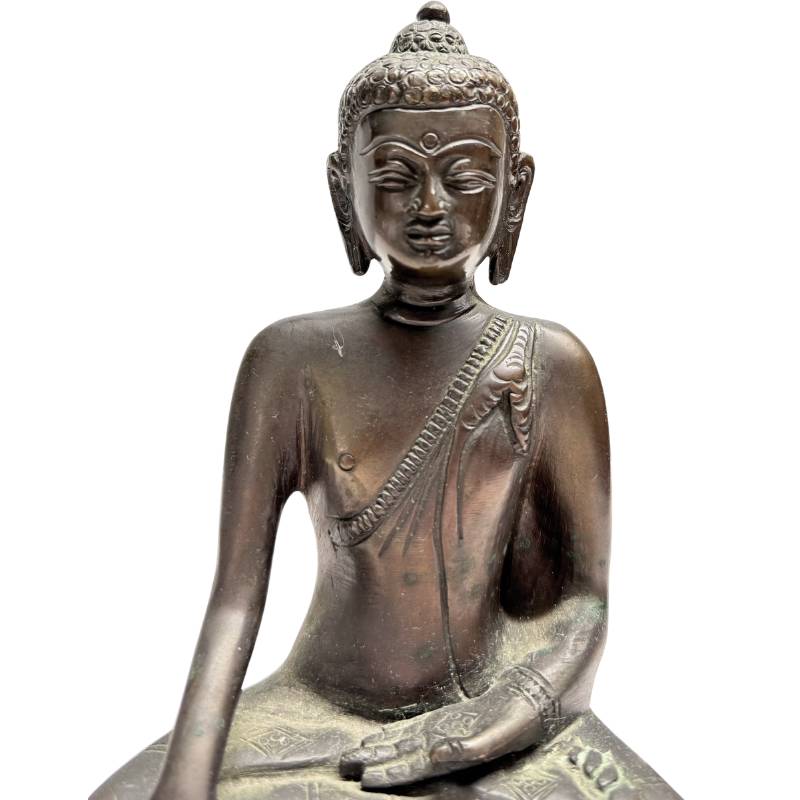 Bronzene Buddha-Statue des Shakyamuni mit friedvollem Ausdruck