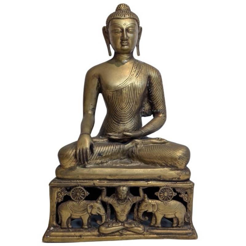 Shakyamuni Buddha als bronzene Tempelstatue aus Nordindien oder Nepal