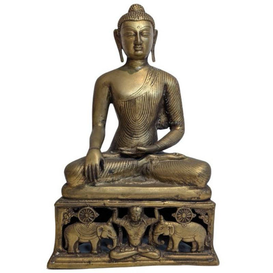 Shakyamuni Buddha als bronzene Tempelstatue aus Nordindien oder Nepal