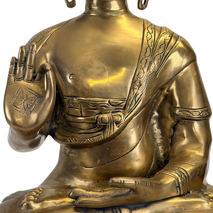 Detail der Hände und Vitarka Mudra des bronzenen Shakyamuni Buddha