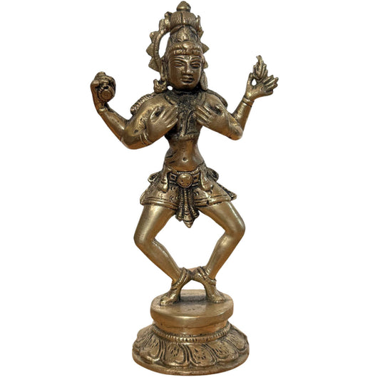 Shiva Nataraja aus Bronze, 15,5 cm hoch, Vorderansicht des kosmischen Tänzers.