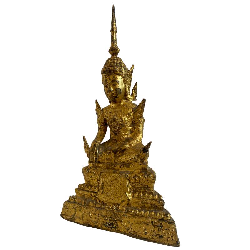 Siamesischer Bronze-Buddha in Bhumisparsha-Mudra mit Tempel-Aussehen