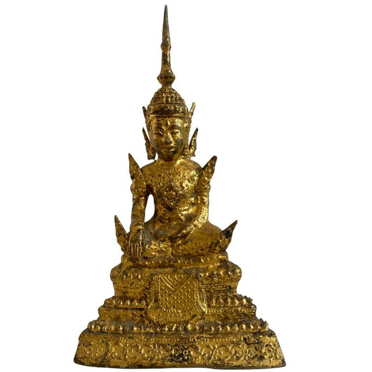 Siamesischer Bronze-Buddha in Bhumisparsha-Mudra mit Feuervergoldung, 19. Jahrhundert