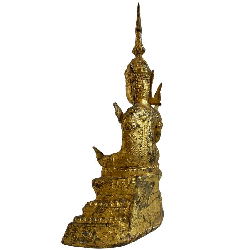 Siamesischer Bronze-Buddha in Bhumisparsha-Mudra mit Goldrückständen