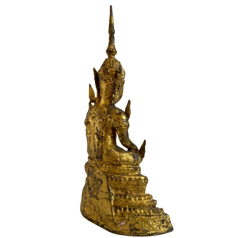 Siamesischer Bronze-Buddha in Bhumisparsha-Mudra mit traditionellem Sockel
