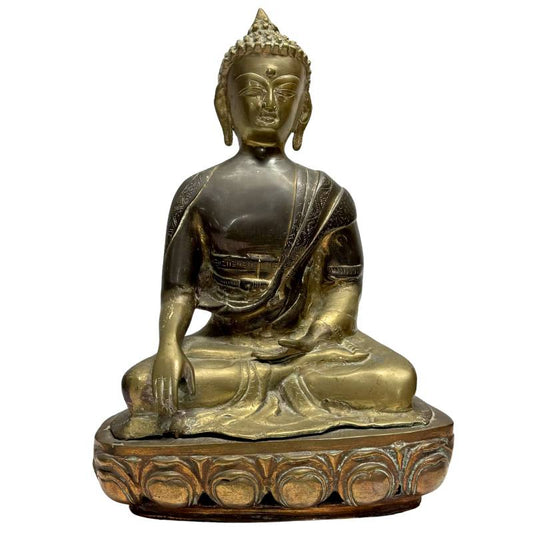 Sino-tibetische Buddha-Statue aus Bronze, traditionelle Gussstatue mit Bhumisparsha-Mudra