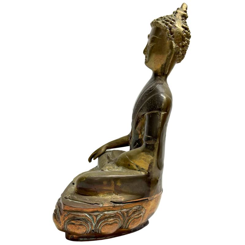 Sino-tibetische Buddha-Statue aus Bronze, Bhumisparsha-Mudra, Wachsausschmelzverfahren