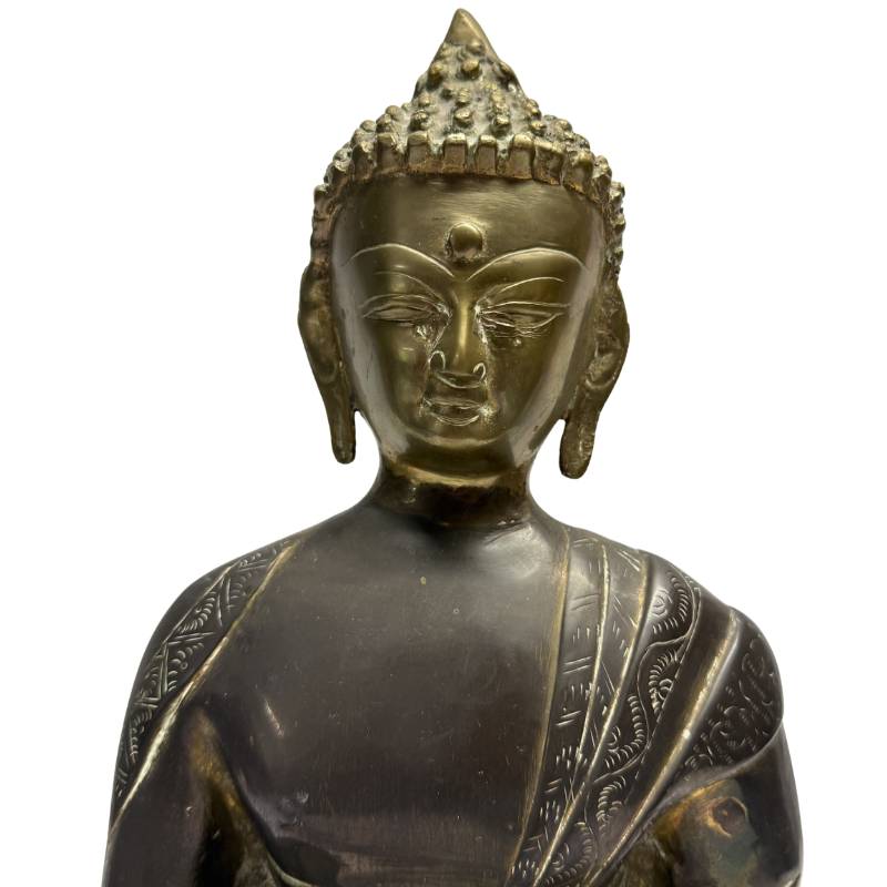 Sino-tibetische Buddha-Statue aus Bronze, Bhumisparsha-Mudra, antike Andachtsstatue