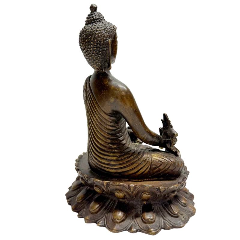 Chinesisch-tibetische Buddha-Statue aus Bronze mit gelassenem Gesichtsausdruck