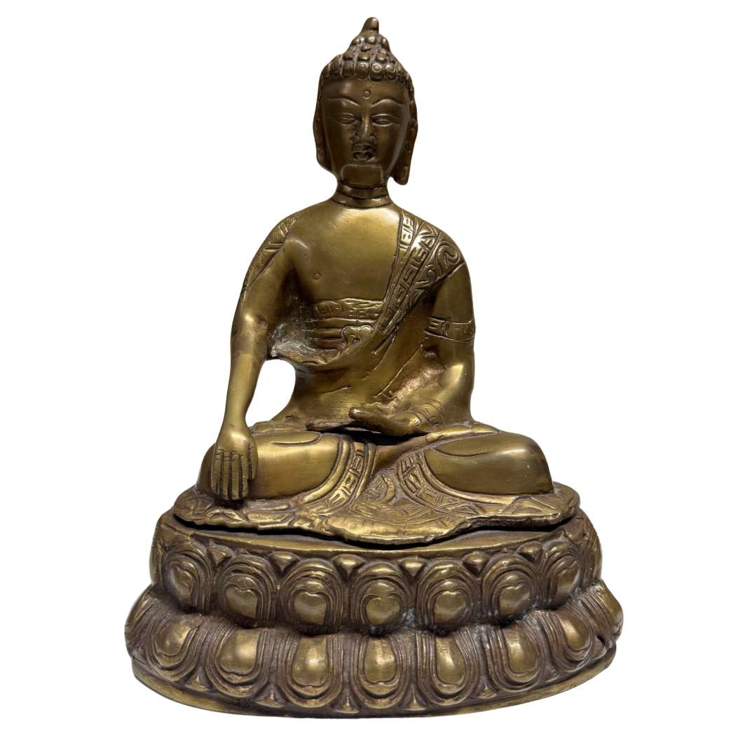 Sino-tibetischer Buddha aus Bronze aus China mit tibetischen Einflüssen, sitzend in Bhumisparsha-Mudra, 18.–19. Jahrhundert