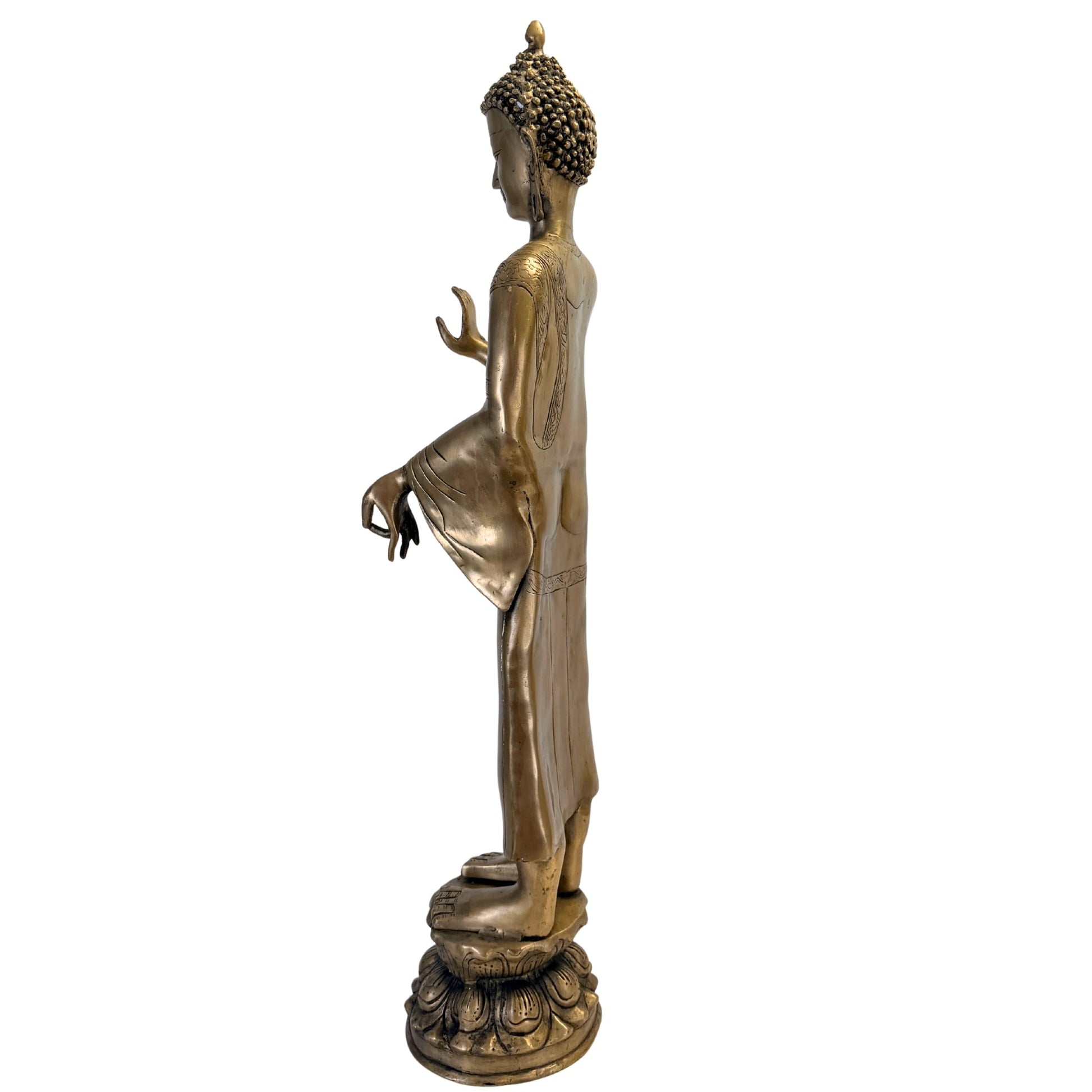 Stehender Bronze-Buddha in vollständiger linker Seitenansicht – SKU 736