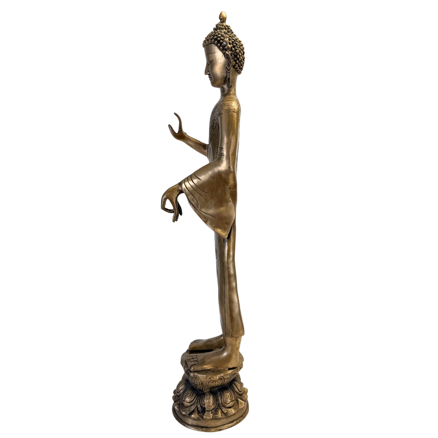Stehender Bronze-Buddha, linkes Profil mit Varada-ähnlicher Handhaltung – SKU 736