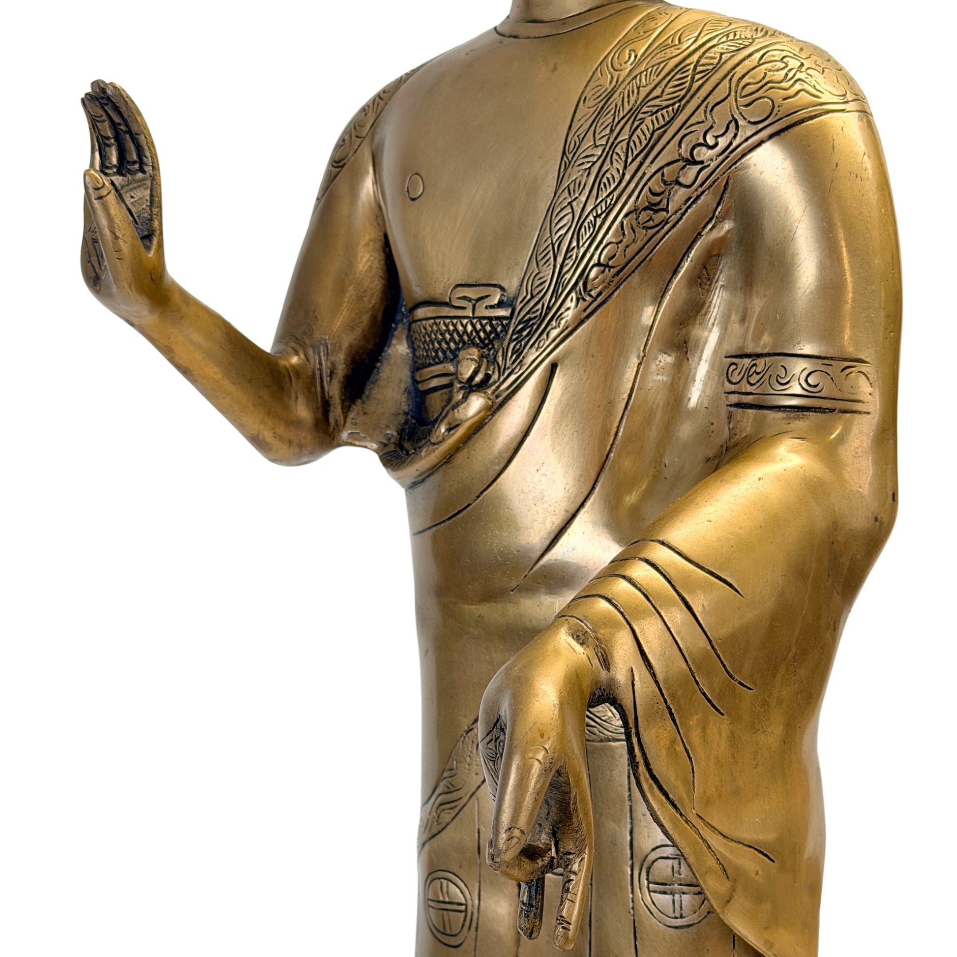 Detail beider Mudras und floraler Gravuren auf dem Gewand – SKU 736