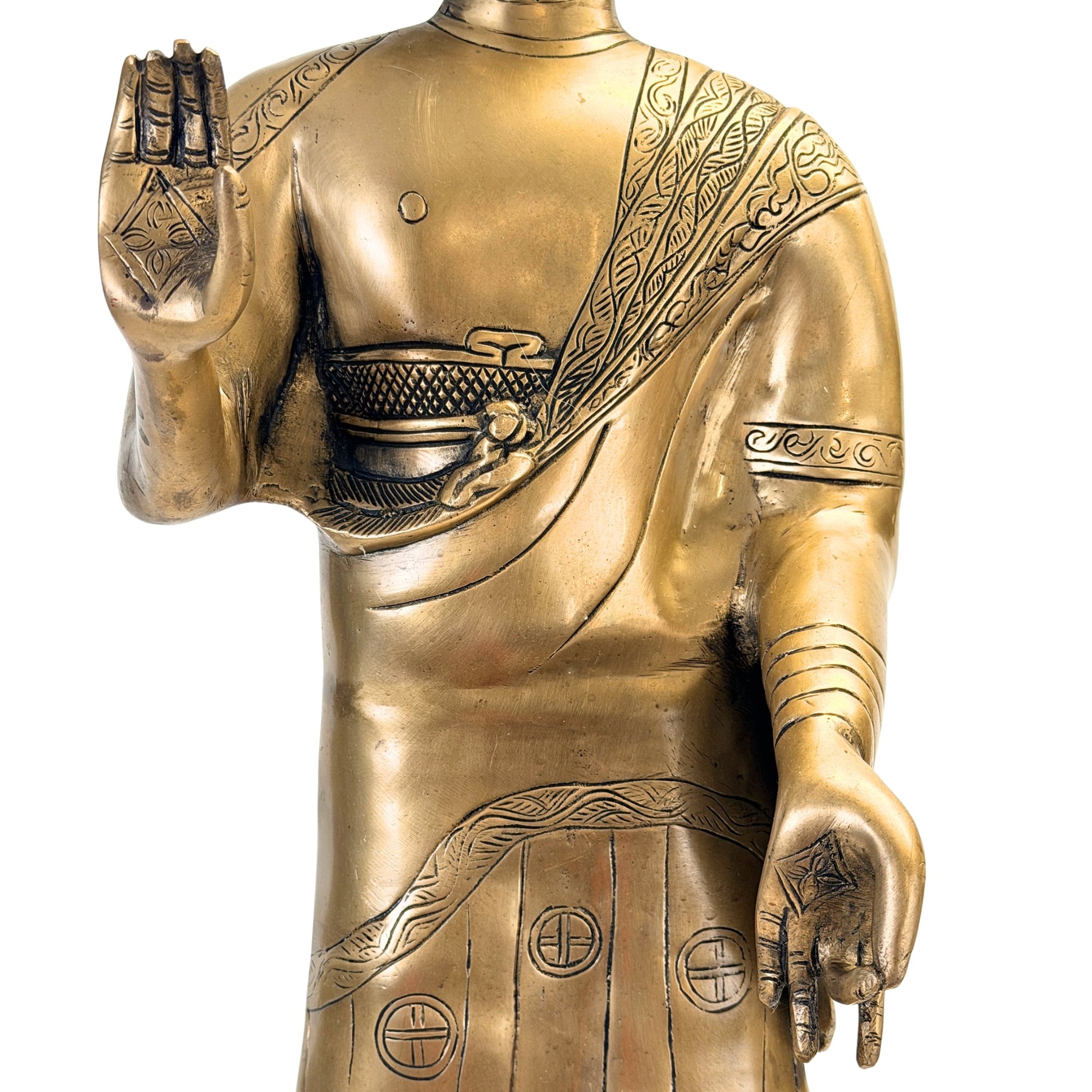 Detail von Abhaya Mudra, gesenkter Hand und graviertem Gewand – SKU 736