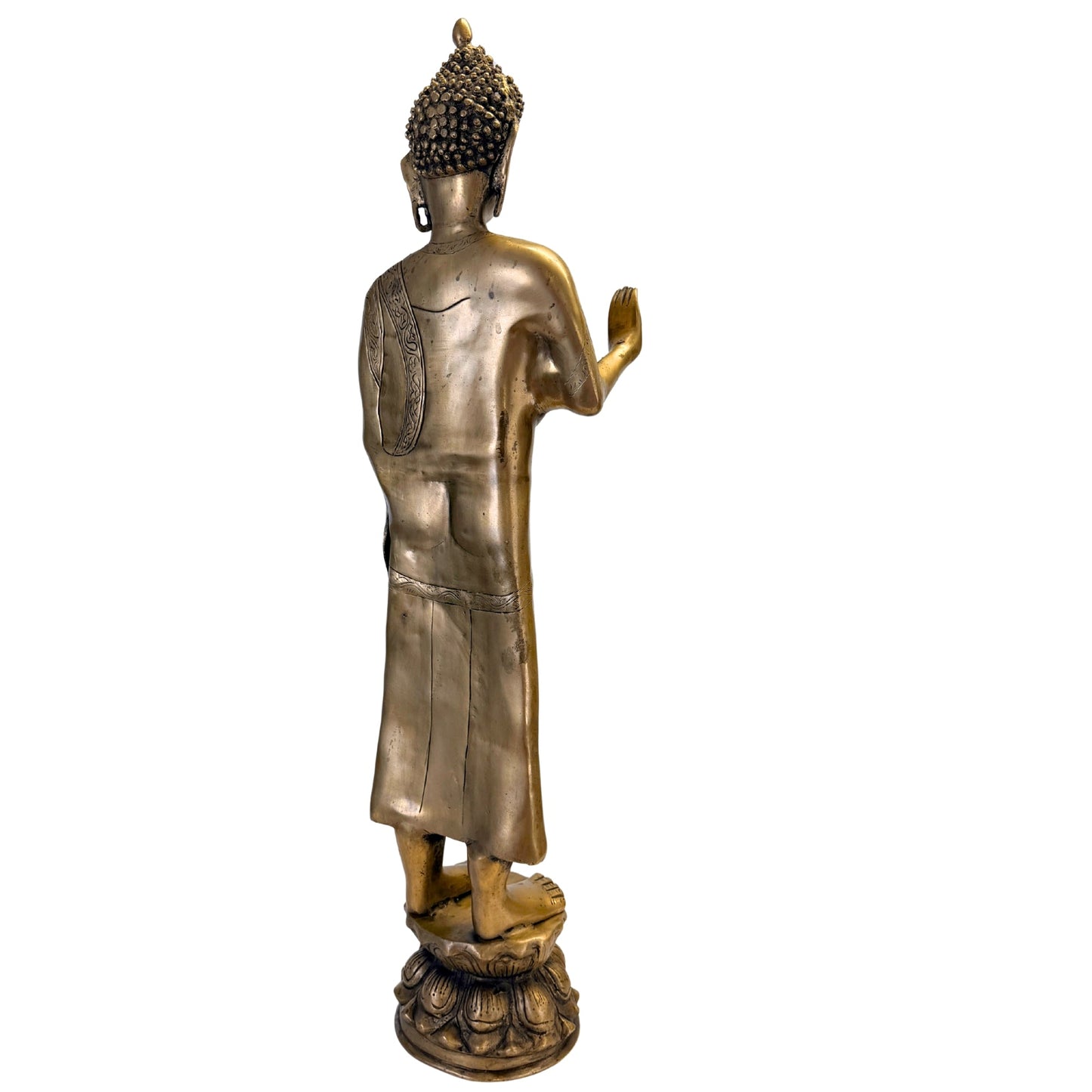 Stehender Bronze-Buddha, Dreiviertelansicht von rechts hinten – SKU 736