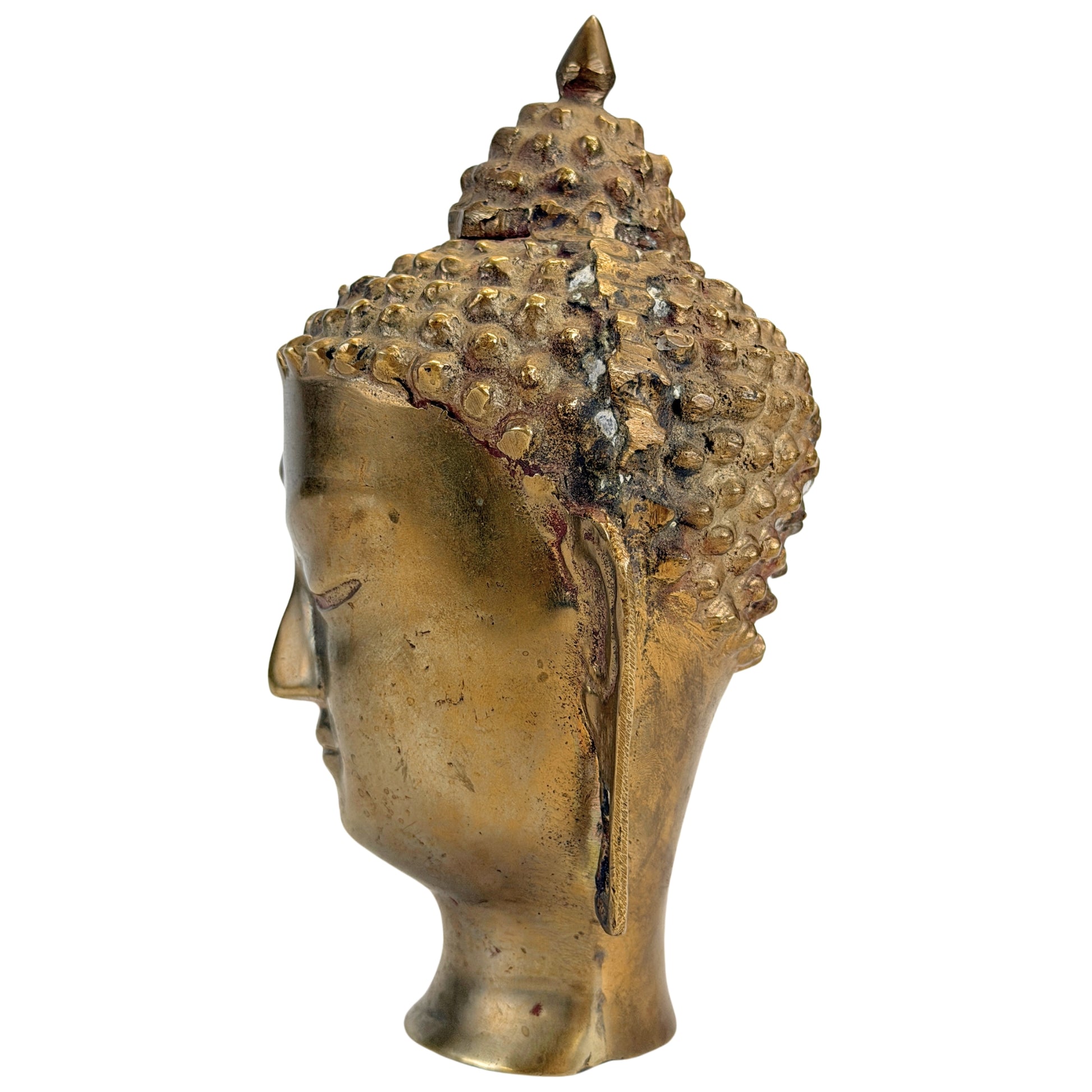 Linkes Profil des bronzenen Buddhakopfes