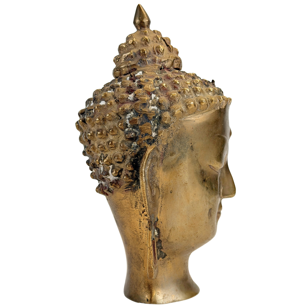 Right profile of Buddha head with elongated openwork earlobe