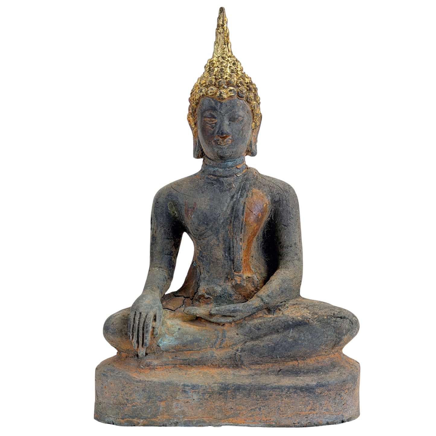 Antiker vergoldeter Bronze-Buddha der Ayutthaya-Zeit, Thailand, 17.–frühes 18. Jh., SKU 740 – Ansicht 1
