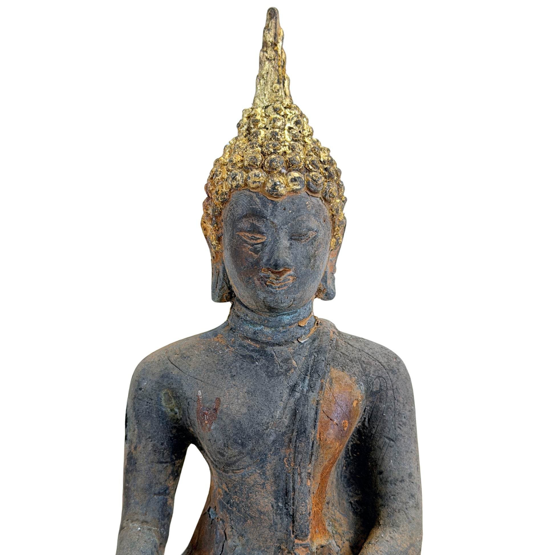 Antiker vergoldeter Bronze-Buddha der Ayutthaya-Zeit, Thailand, 17.–frühes 18. Jh., SKU 740 – Ansicht 2