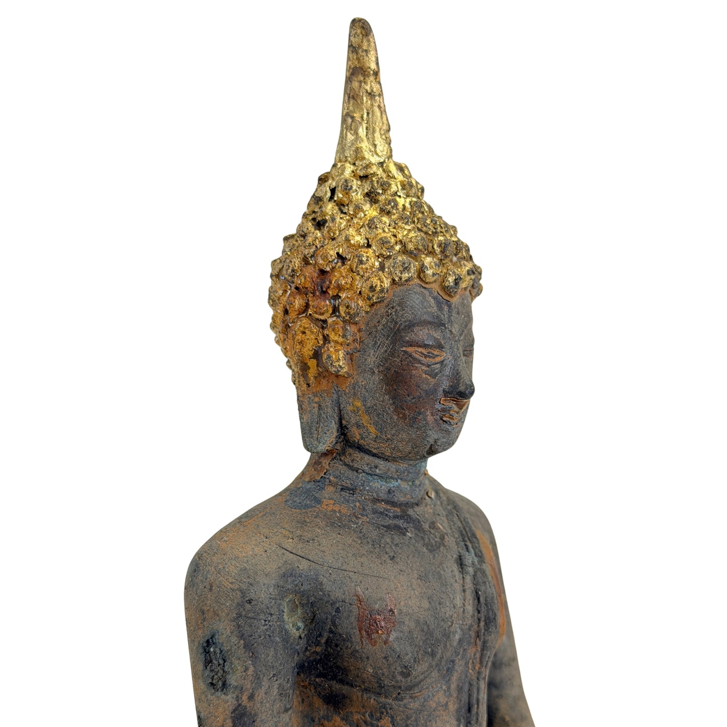 Antiker vergoldeter Bronze-Buddha der Ayutthaya-Zeit, Thailand, 17.–frühes 18. Jh., SKU 740 – Ansicht 5