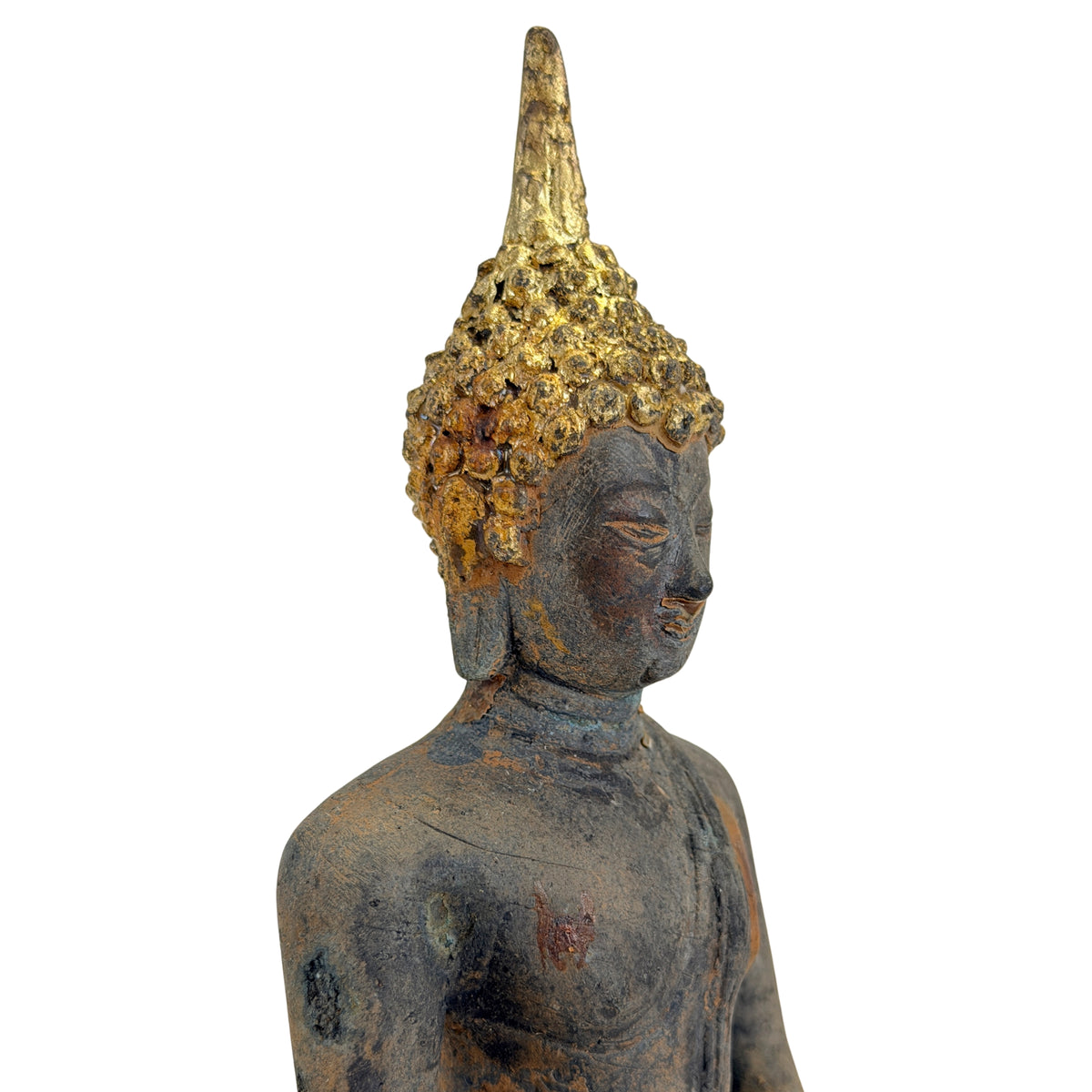 Antiker vergoldeter Bronze-Buddha der Ayutthaya-Zeit, Thailand, 17.–frühes 18. Jh., SKU 740 – Ansicht 5