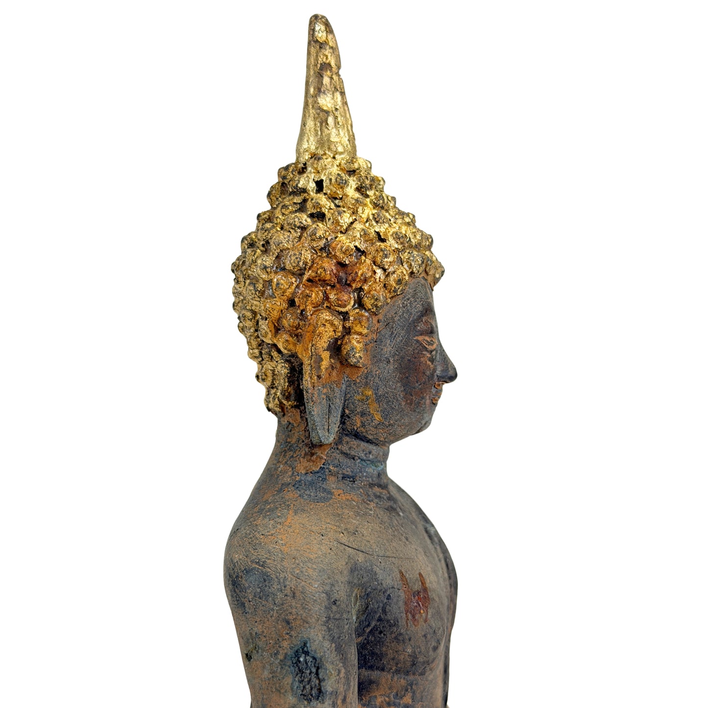 Antiker vergoldeter Bronze-Buddha der Ayutthaya-Zeit, Thailand, 17.–frühes 18. Jh., SKU 740 – Ansicht 8