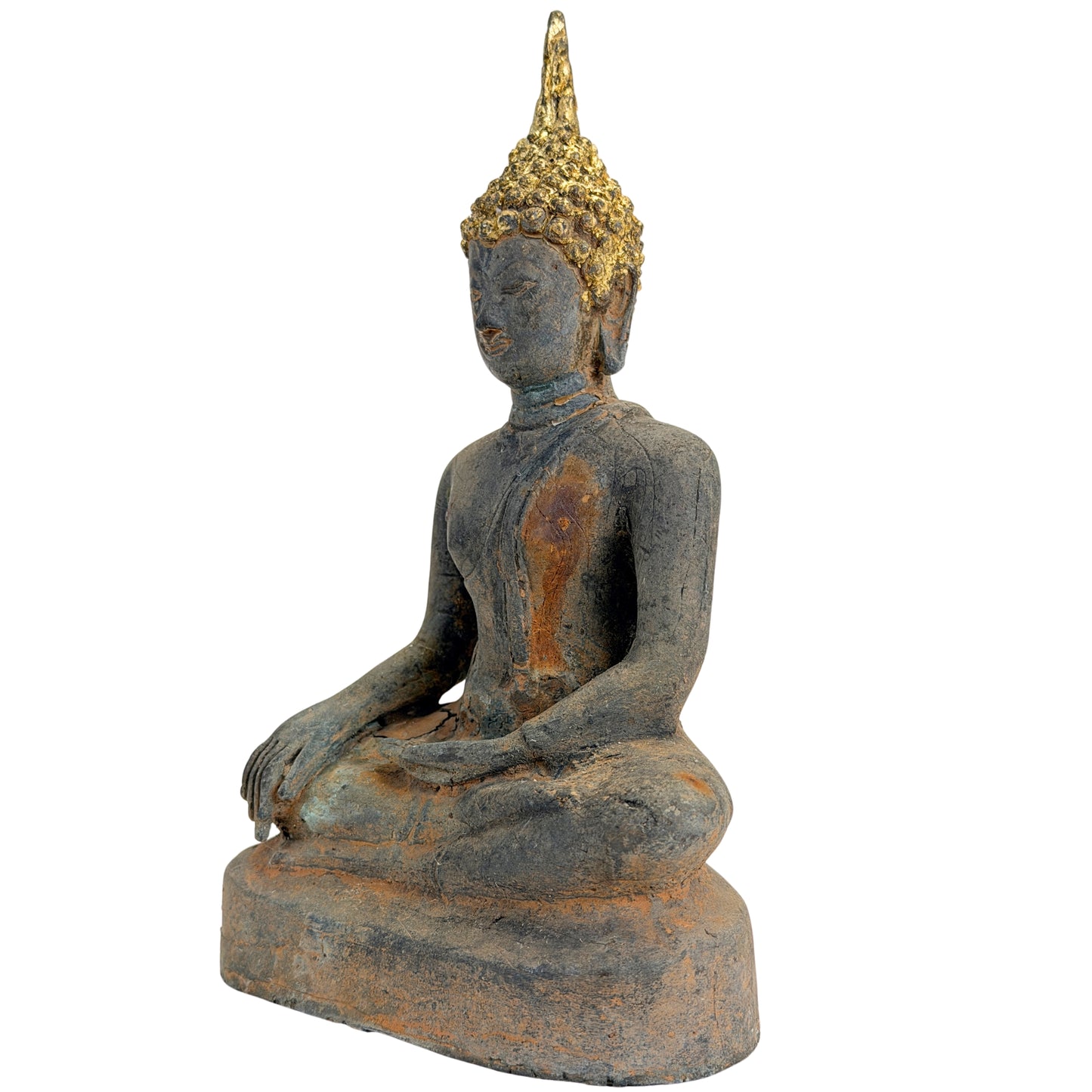 Antiker vergoldeter Bronze-Buddha der Ayutthaya-Zeit, Thailand, 17.–frühes 18. Jh., SKU 740 – Ansicht 14