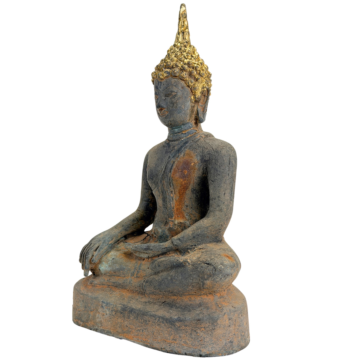 Antiker vergoldeter Bronze-Buddha der Ayutthaya-Zeit, Thailand, 17.–frühes 18. Jh., SKU 740 – Ansicht 14