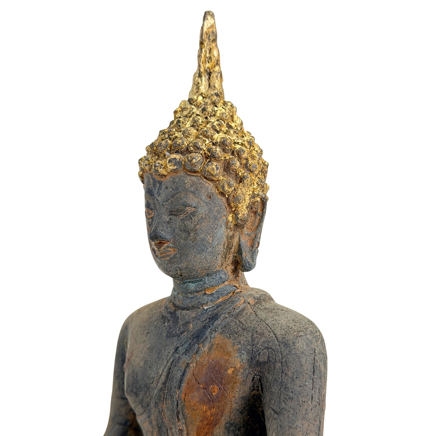 Antiker vergoldeter Bronze-Buddha der Ayutthaya-Zeit, Thailand, 17.–frühes 18. Jh., SKU 740 – Ansicht 15