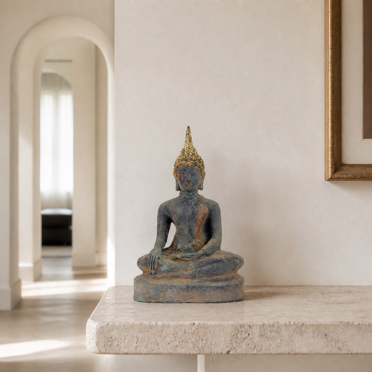 Antiker vergoldeter Bronze-Buddha der Ayutthaya-Zeit, Thailand, 17.–frühes 18. Jh., SKU 740 – Ansicht 18