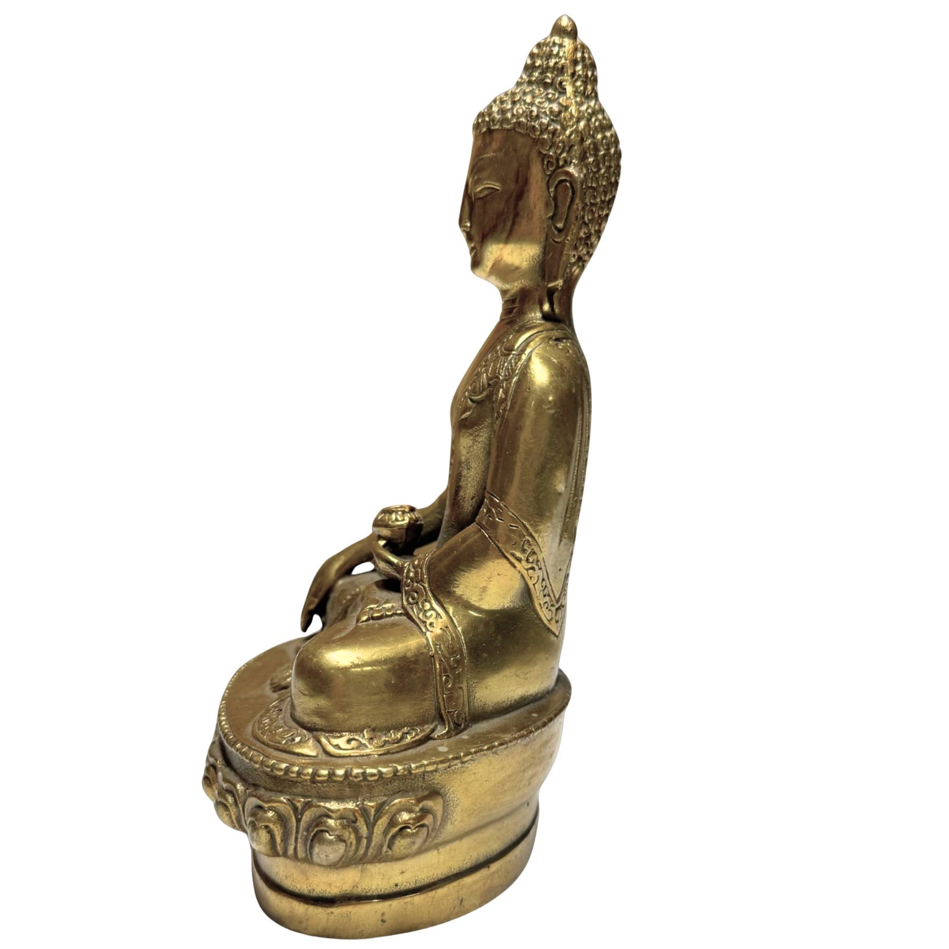 Spirituelle Buddha-Statue aus goldfarbener Bronze mit warmem und friedvollem Erscheinungsbild