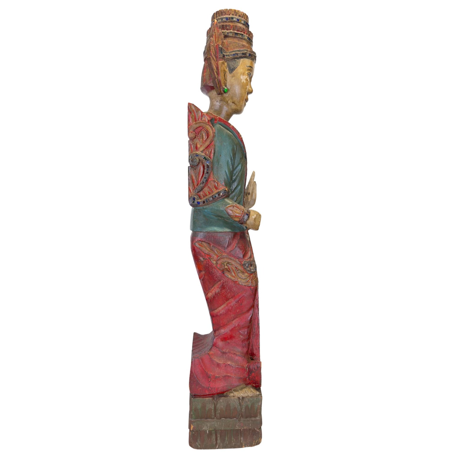 Spirituelle Schutzfigur aus Myanmar mit originaler Polychromie