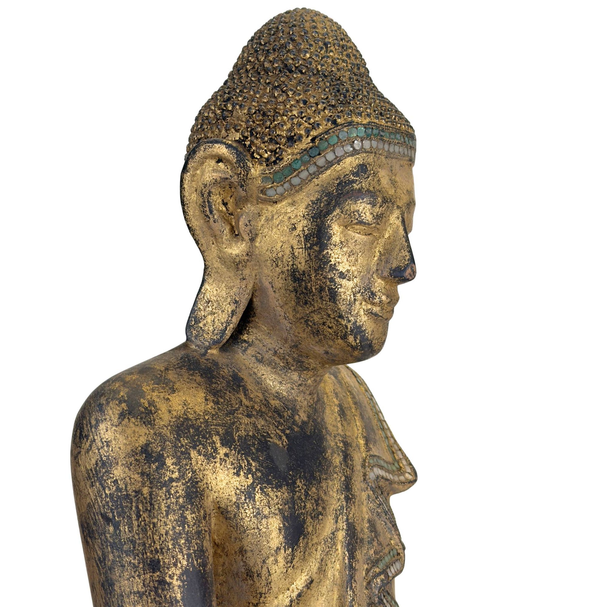Spiritueller Buddha aus Holz aus Myanmar für Altar oder Inneneinrichtung