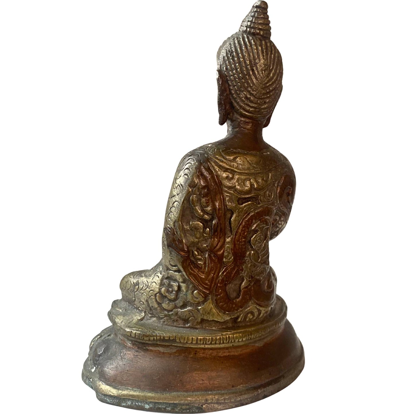 Nahaufnahme der Bhumisparsha Mudra mit authentischer Vergoldung.