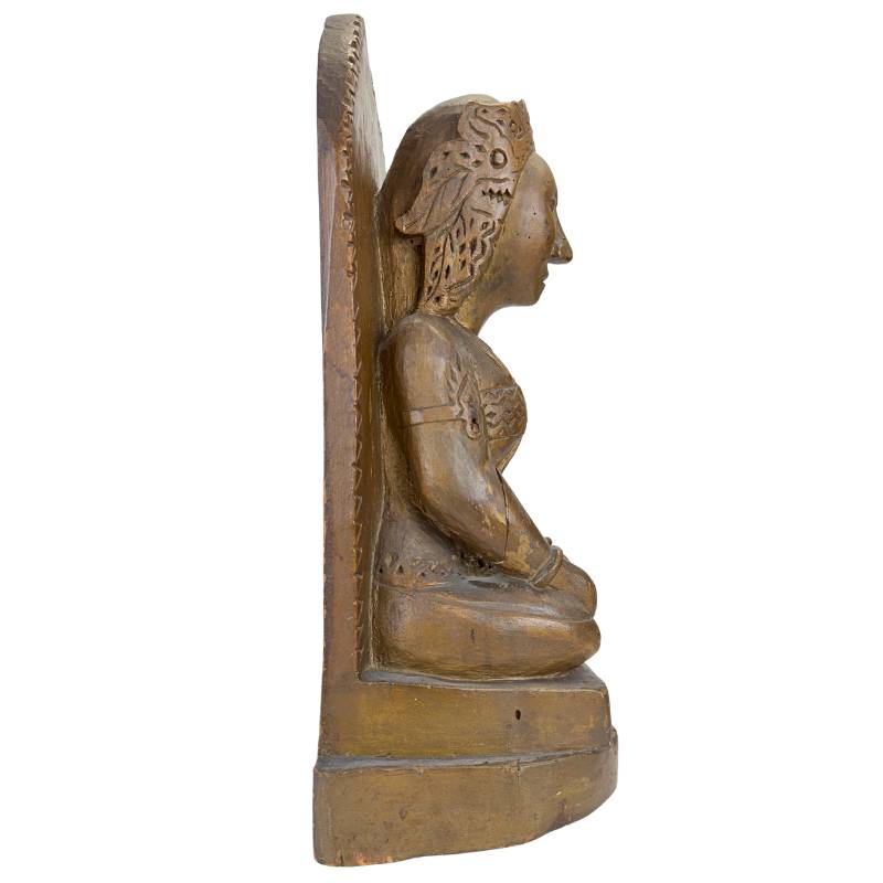 Sri Devi Tempelfigur aus Holz mit Nische und Rückwand, antiker Stil