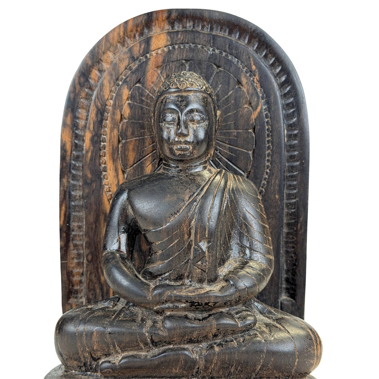 Meditationsfigur aus sri-lankischem Calamander mit fein gearbeitetem Gesicht