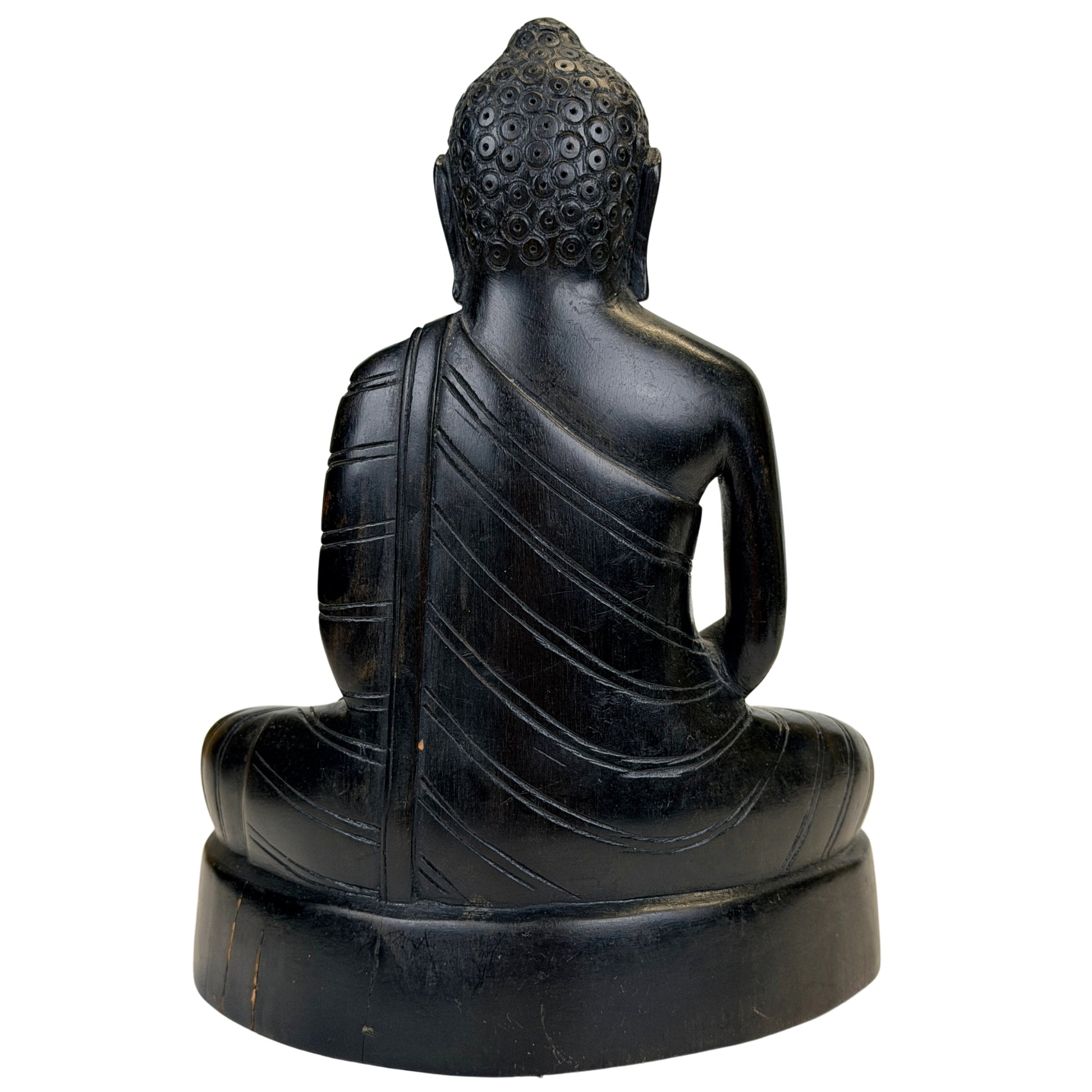 Holz-Buddha aus Ceylon mit Mönchsgewand über der linken Schulter