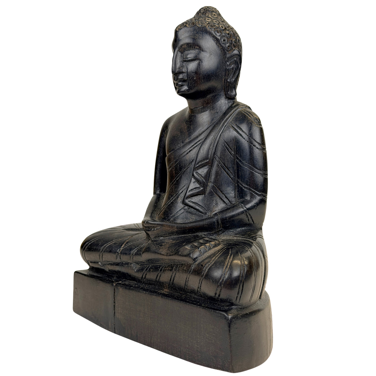 Sitzender Theravada-Buddha auf mitgeschnitztem Sockel, Sri Lanka