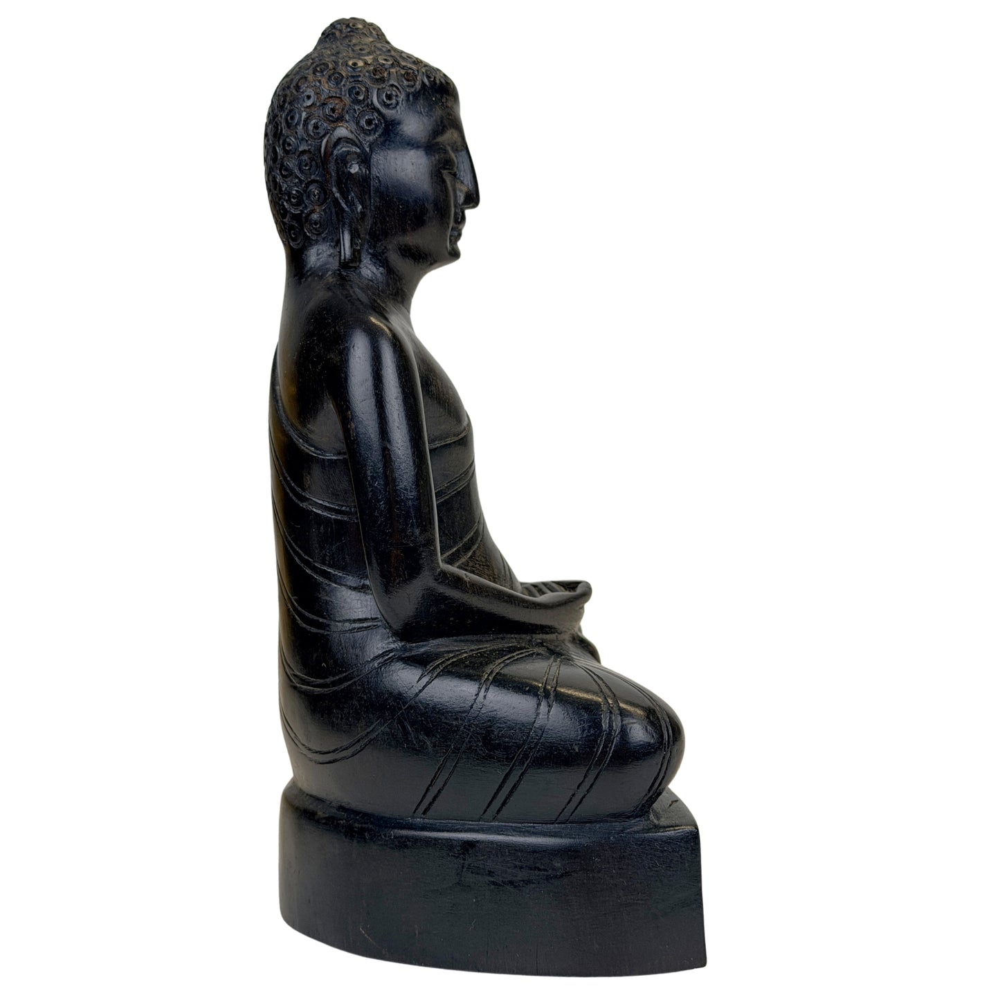 Sri-lankischer Holz-Buddha in Dhyana Mudra mit breiter meditativer Silhouette