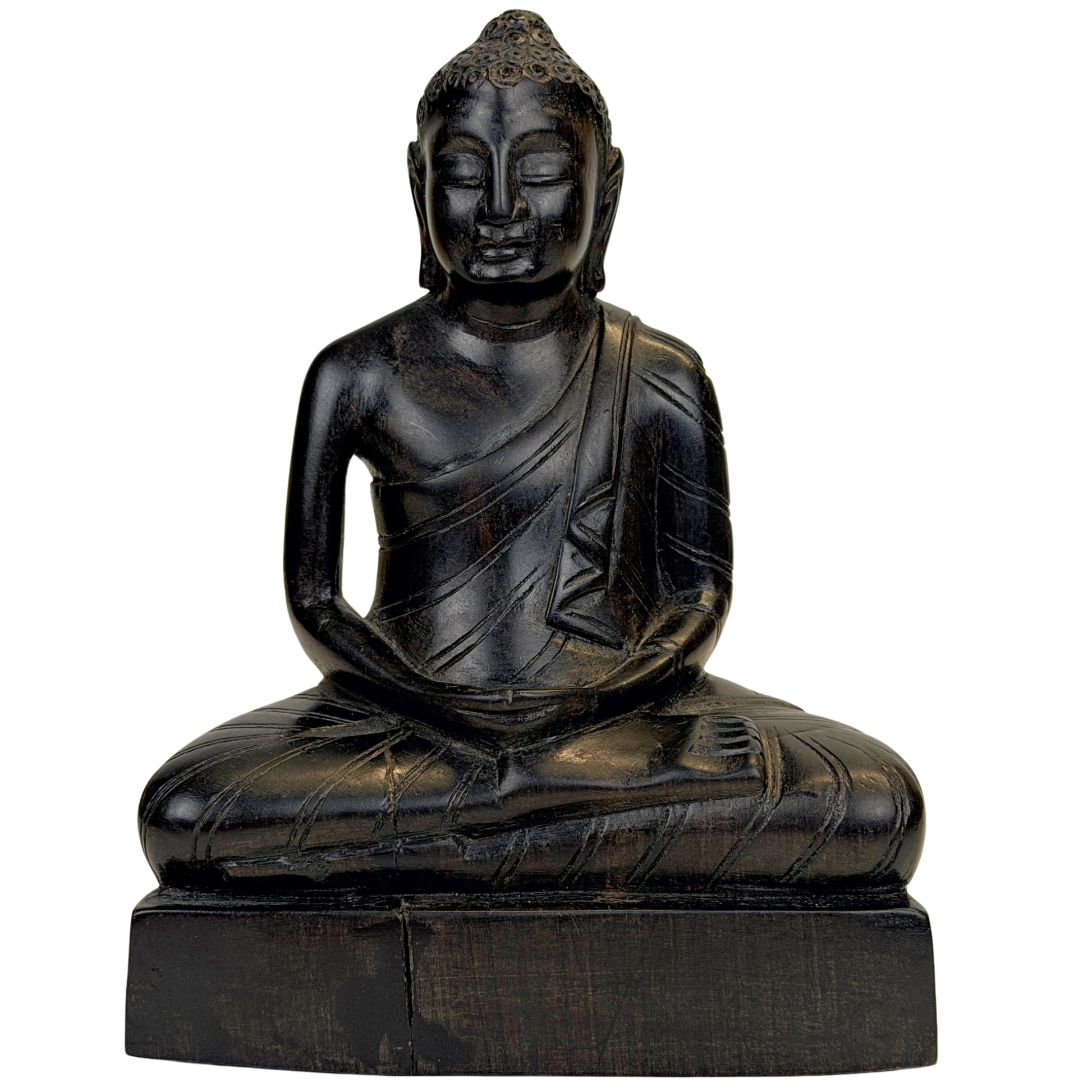 Meditierender Buddha aus Sri Lanka, geschnitzt aus dichtem dunklem Hartholz