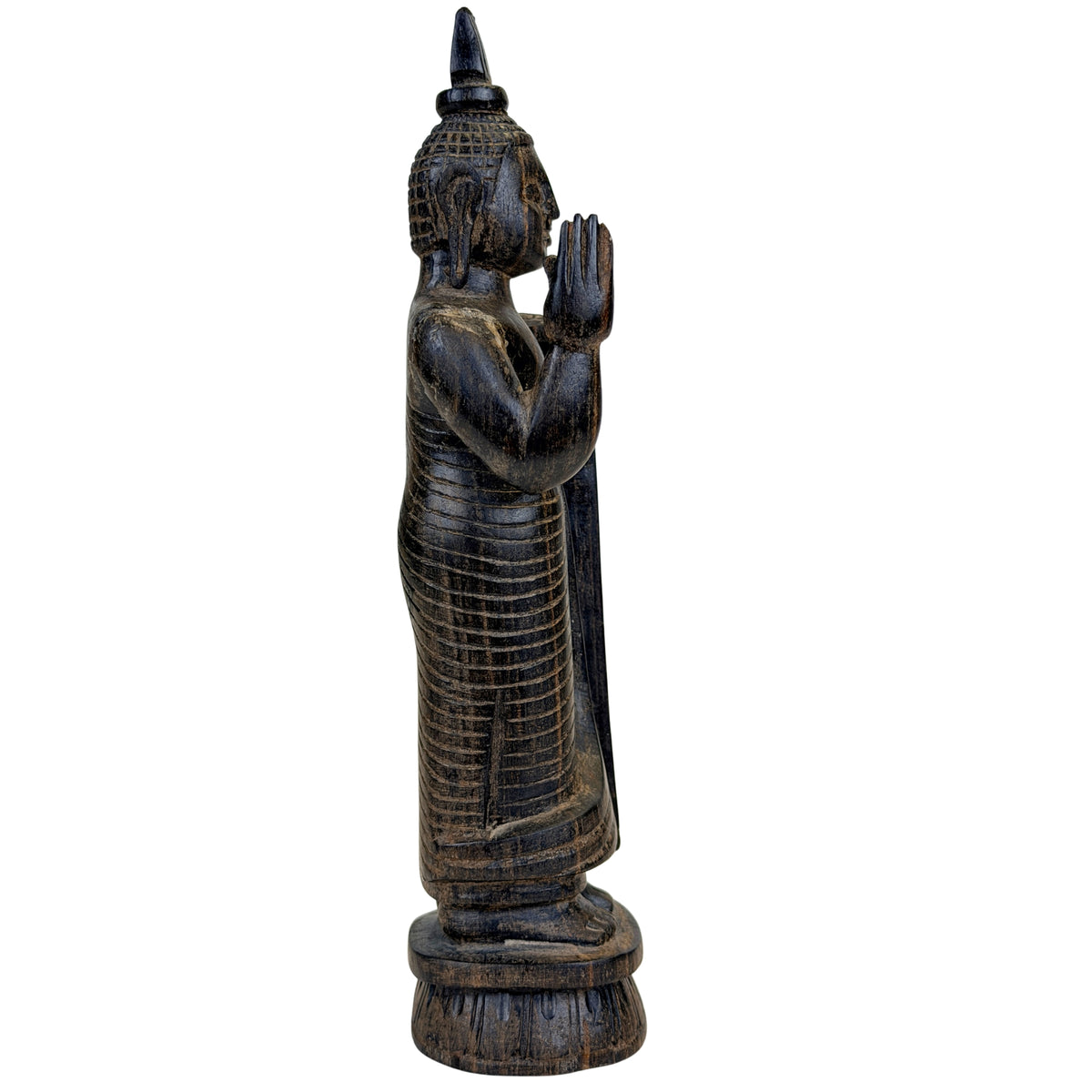 Sri-lankische Buddhafigur mit hoher Flammen-Ushnisha und erhobener Abhaya-Hand