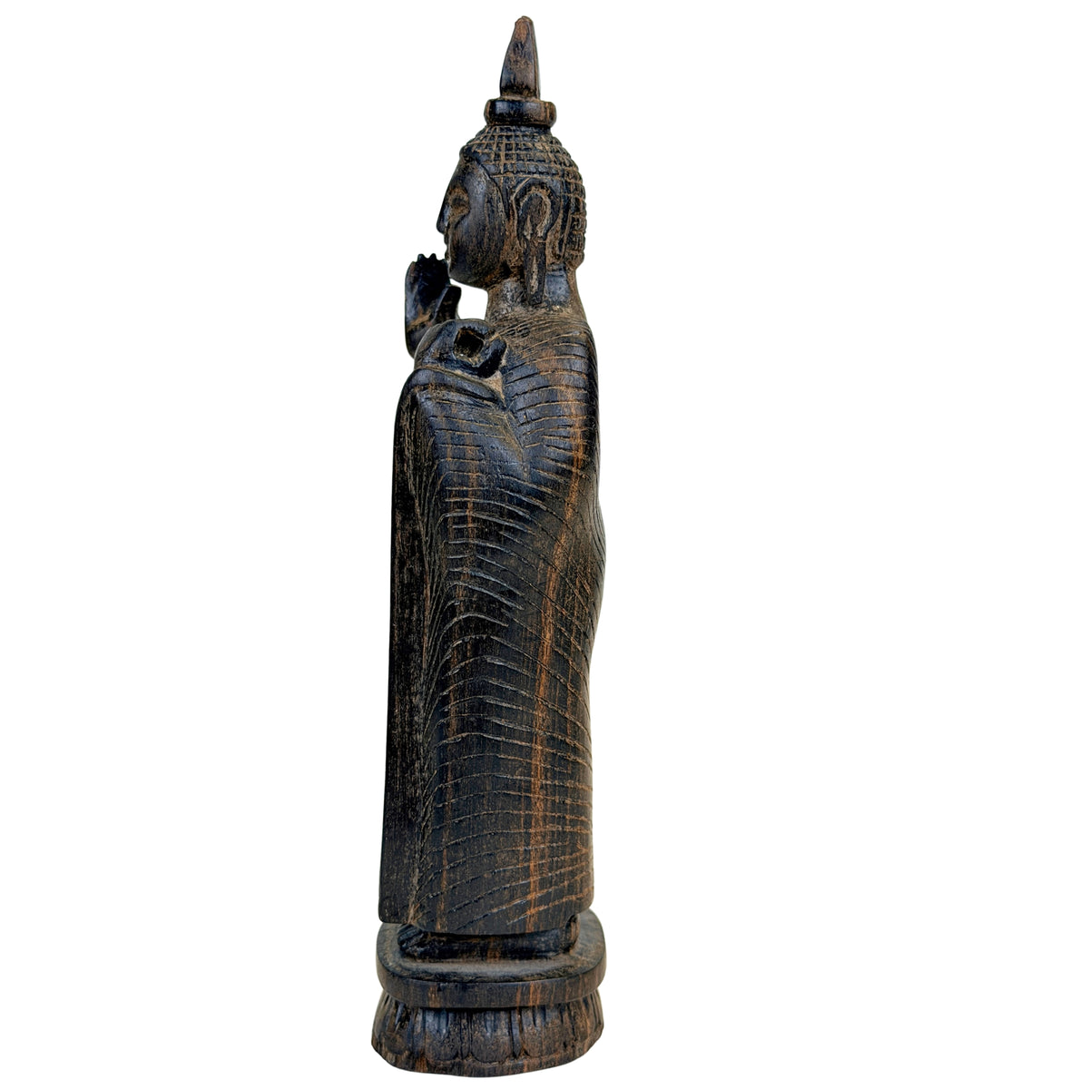 Schmale stehende Buddhafigur aus Sri Lanka mit hoch aufragender Ushnisha