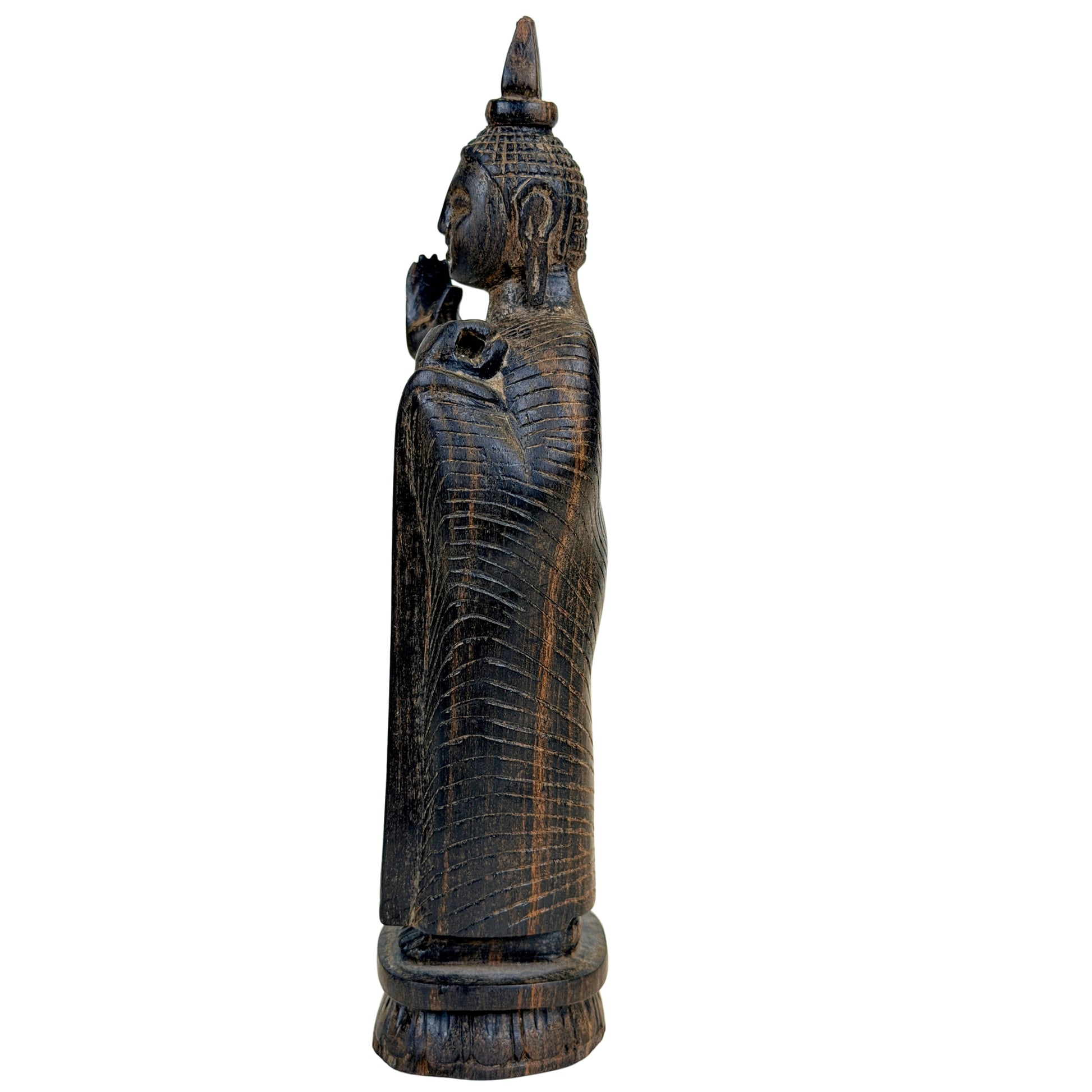 Schmale stehende Buddhafigur aus Sri Lanka mit hoch aufragender Ushnisha