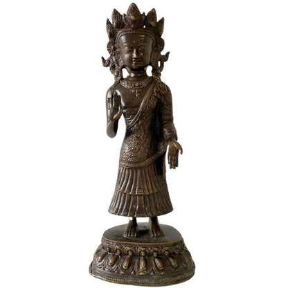 stehende Dipankara‑Buddha‑Statue aus Bronze