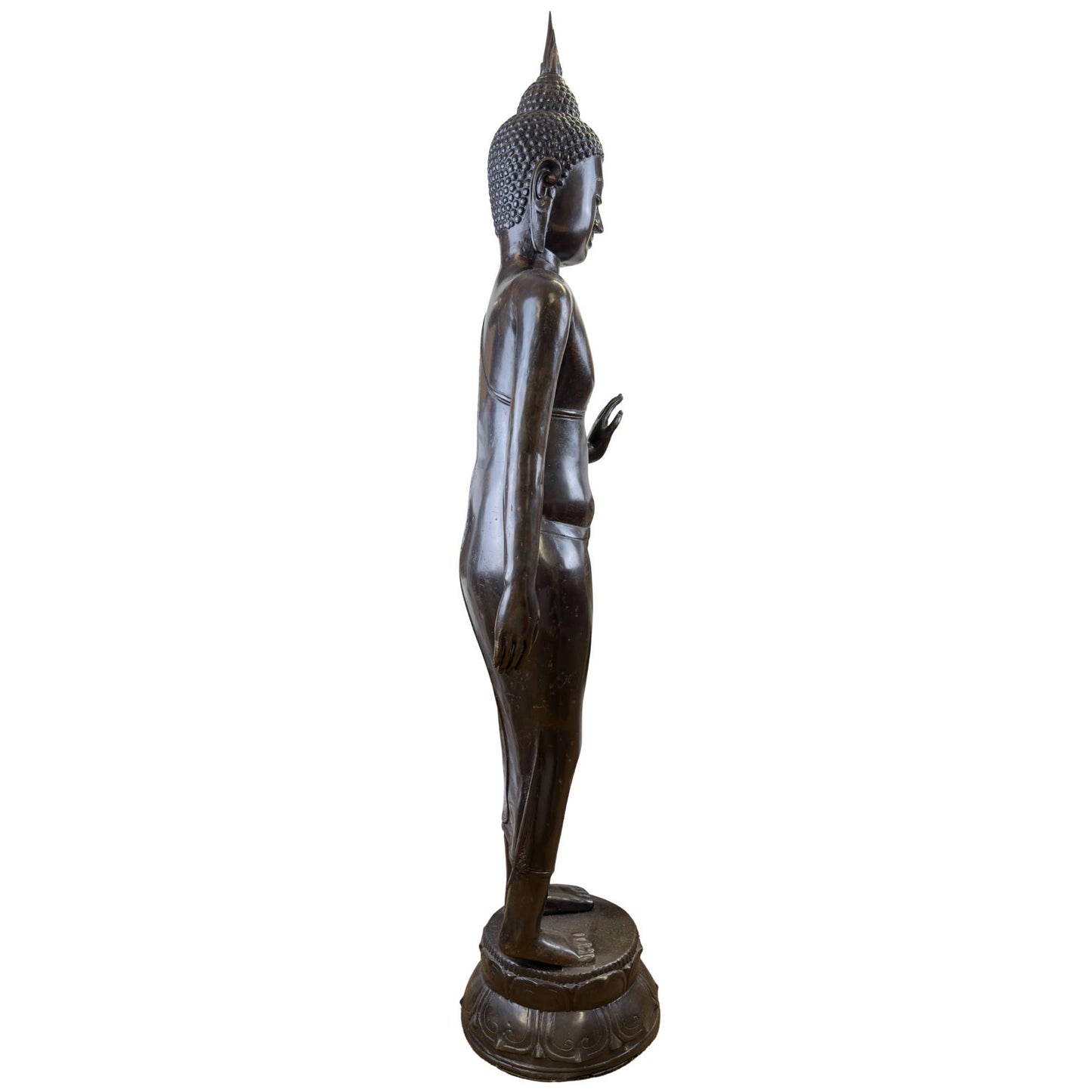 Stehender Buddha aus Bronze mit Abhaya-Mudra-Geste