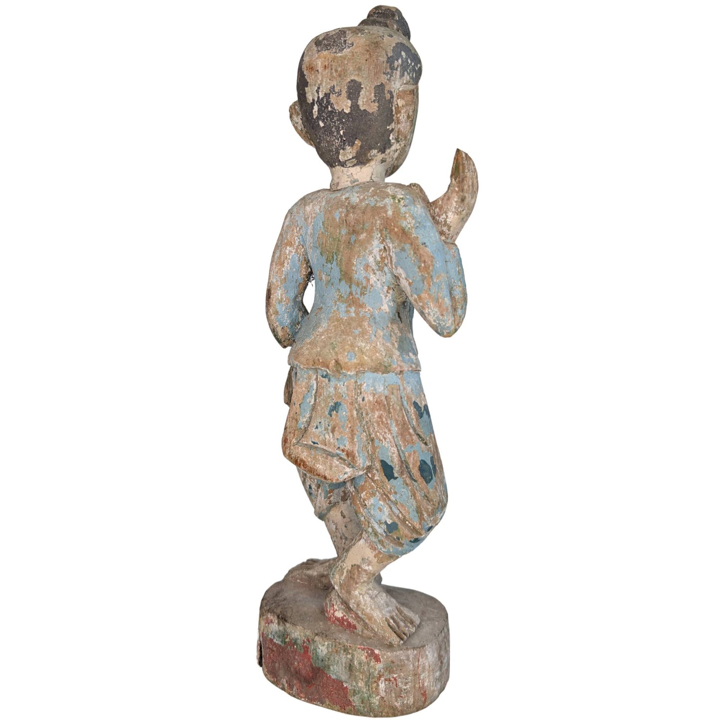 Stehende Holzfigur, 34 cm hoch, mit historischem Charakter.