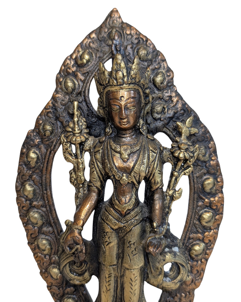 Stehende bronzene Tara aus dem Himalaya, 18. Jahrhundert