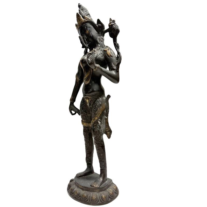 Stehende Tara-Statue aus Bronze, Schmuck aus der Himalaya-Krone