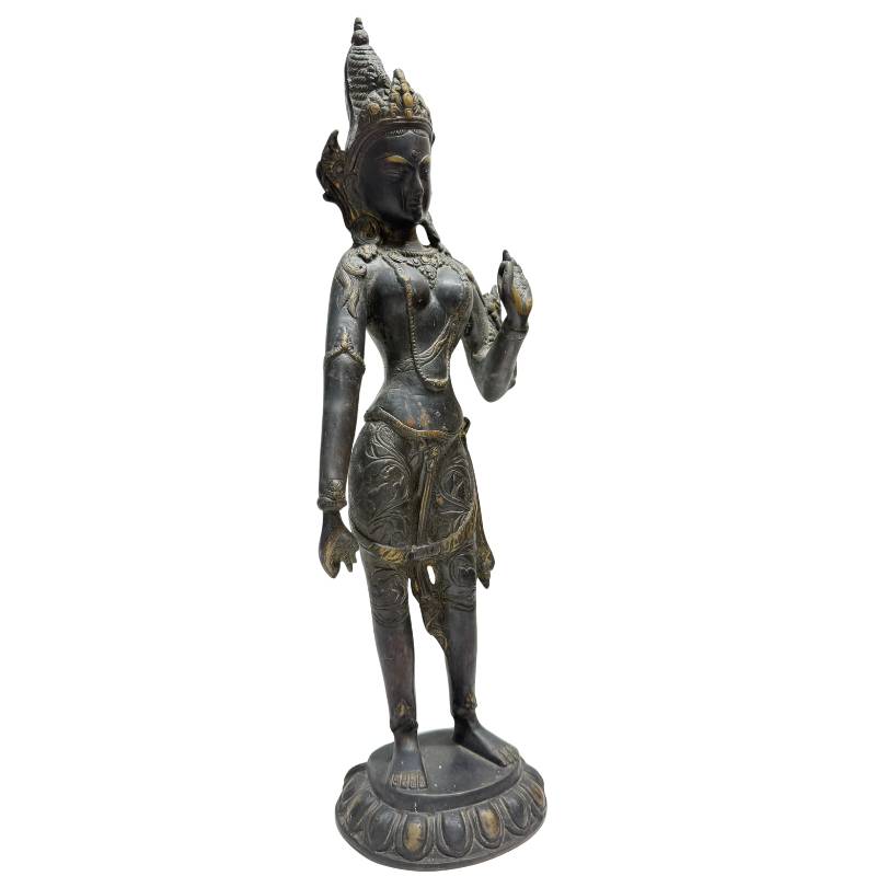 Bronzestatue der stehenden Tara, buddhistischer Bodhisattva aus der Himalaya-Region, 18.–19. Jahrhundert